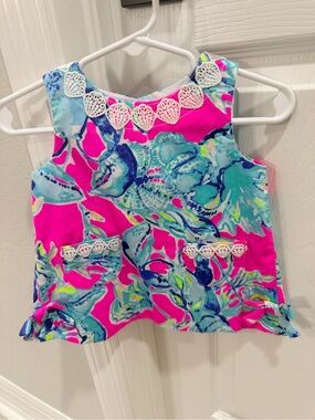 Lilly Pulitzer Pink & Aqua Floral Crochet-Trim Tank Top